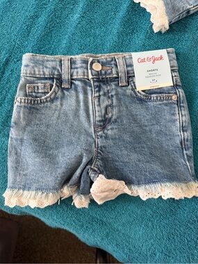 Cat & Jack Light Blue Denim Shorts with White Lace Trim